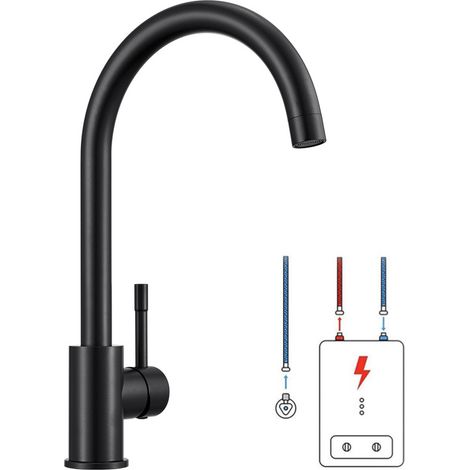 CECIPA MAX Niederdruck Wasserhahn Küche Armatur aus Edelstahl, 360° Schwenkbar Küche Mischbatterie Einhebelmischer, Schwarz (1/5)
