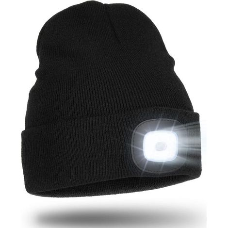 Bonnet unisexe avec lumière, lampe frontale LED mains libres rechargeable par USB, cadeau d'hiver pour homme, papa, mari(noir) (1/5)