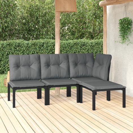 Salon de jardin 4 pcs - Ensemble Table et Chaise de Jardin - noir et gris résine tressée BV178900 - BonneVie (1/5)