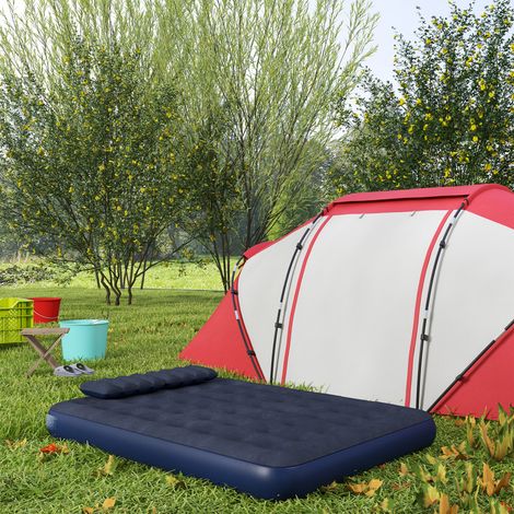 Colchón hinchable para 2 personas, con bomba manual, suave y resistente, 203x152x22cm, azul.