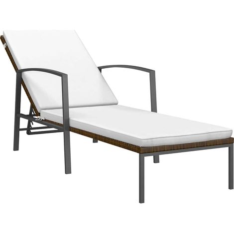 Lettino Prendisole Sdraio da Giardino con Cuscino Polyrattan Marrone (1/5)