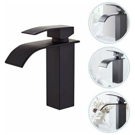 Robinet Salle de Bain et Deux Tuyaux d\\\\'Entrée, Robinet Lavabo avec Eau Froide & Chaude Disponible, Design Moderne de Cascade Robinet Lavabo, Conception Durable de Corps de Valve de Cuivre N (1/5)