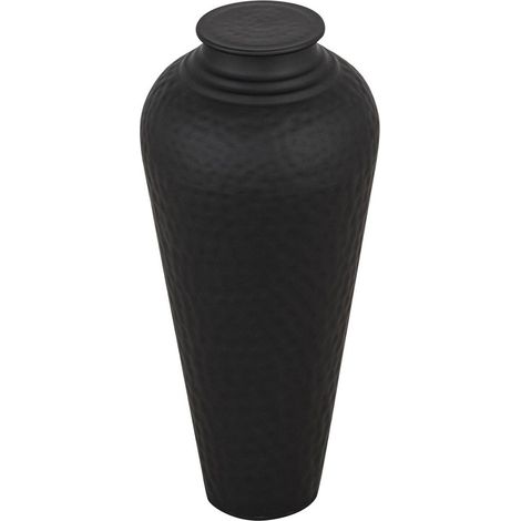 Hammered Vase with Lid - Metal - L20 x W20 x H41 cm - Black