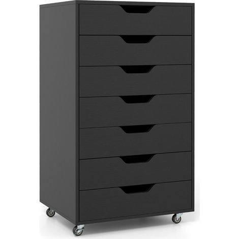 Mobiletto portaoggetti mobile a 7 cassetti 49 x 40 x 87 cm con ruote bloccabili design moderno in MDF nero 200018640