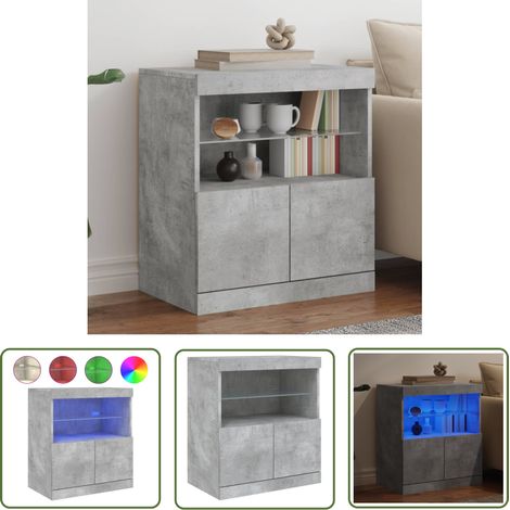 The Living Store Buffet avec lumières LED gris béton 60x37x67 cm - Buffet Design Moderne - Meuble Rangement - Luminaire Led Rgb - Armoire Murale - Décoration Intérieur (1/5)