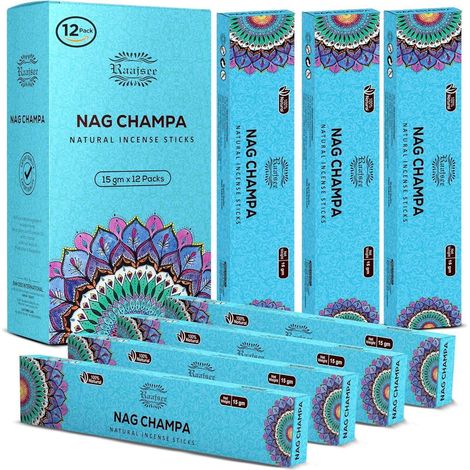Natürliche Nag Champa Räucherstäbchen 12er Packung, 100% Bio, Handgerollt (1/5)