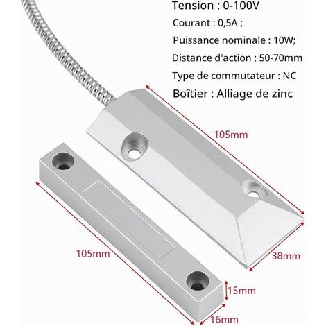 Home Security Wired Rolling Door Contact Magnetic Blade Switch with Wires for, Near Magnet - Connection Circuit, Remote Magnet - Cut-Off Circuit (1/4)