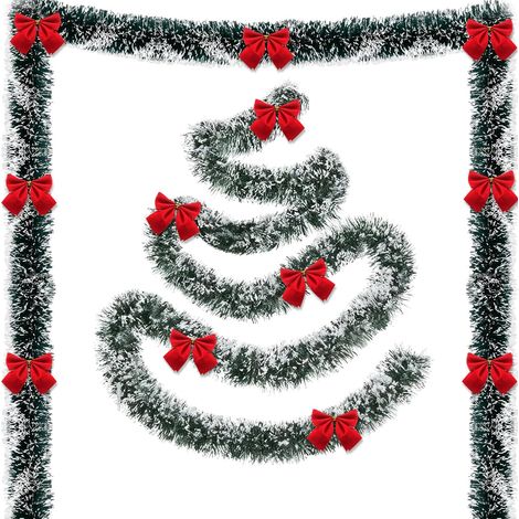 4PCS guirlandes de Noël avec 12 Arc Rouge pour la décoration de l'arbre de Noël, Sapin Artificiel Vert foncé Tinsel pour Les escaliers de la Maison, Manteau, cheminée, intérieur, extérieur (1/5)
