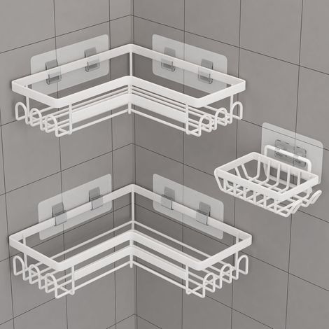 Duschablage – 6er-Set – Edelstahl – Kein Bohren erforderlich – Bad und Küche – Schwarz-Weiß (1/5)