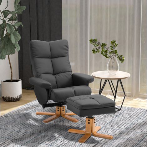 Fauteuil relax noir en bois avec repose-pieds, 80 x 86 x 99 cm, pivotant 360° (1/5)