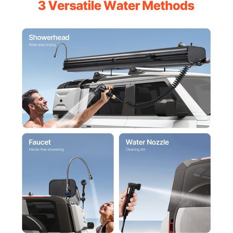 Réservoir d'eau pour galerie de toit, 30 L, réservoir d'eau sous pression pour douche de camping, en aluminium, 2 panneaux anti-écl… (1/5)