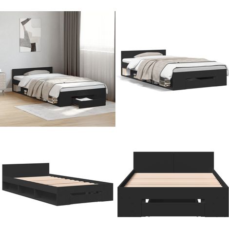 Cadre de lit avec tiroir sans matelas noir 90x190 cm - Cadre De Lit - Lit Double - Meuble Chambre - Rangement Sous Lit - Design Moderne - Home & Living (1/5)