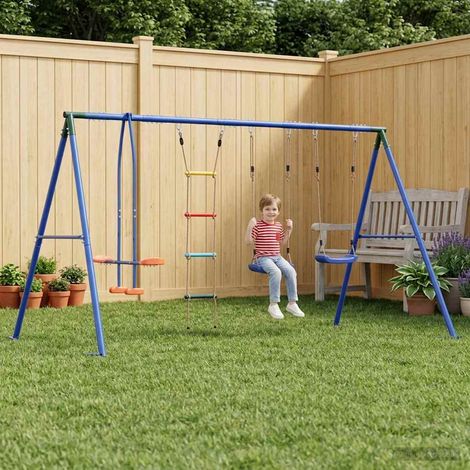 Ensemble balançoire extérieure enfants acier et PE multicolore, 2 sièges réglables - PANGIVO (1/5)