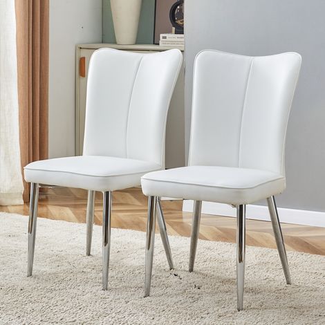 2 chaises salle à manger modernes en PU blanc, 89 cm, pieds métal argenté, multi-couleurs, pour bureau, restaurant, intérieur (1/4)