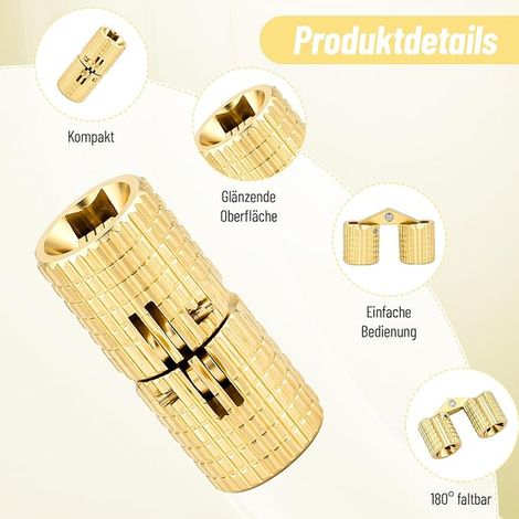 8mm Mini Brass Hinges Invisible Copper Hinges Furniture Gift Box Jewelry Box Opening Angle 180 Degree Gold (1/3)