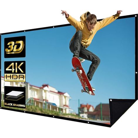 120 Inch Polyester Projector Screen 16:9 Front Projector Screen 4K 3D and Black Back for School Home Cinema Indoor Outdoor with 15 Hooks 1 Rope 1 Portable Bag (1/5)