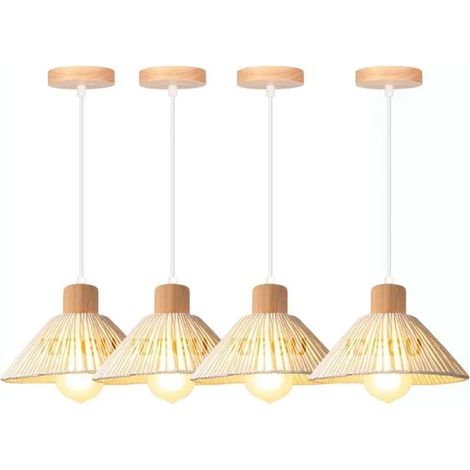 4x Lampe Suspension Vintage,22cm Lustre Luminaire Industriel en Rotin Blanc Lampe de Plafond Rétro pour Salon Chambre (1/5)