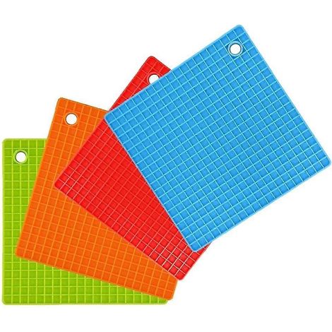 Lot de 4 dessous de plat en silicone, résistants à la chaleur, antidérapants et compatibles lave-vaisselle, 17,5 cm, multicolores (1/5)