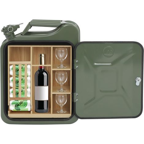 Bidon Bar & Minibar – Mobile Bar Mix Boissons Bidon à essence design avec serrure et 2 clés en métal Mini Whisky Séparateurs en bois verrouillables pour parcs, camping, pique-niques (1/5)