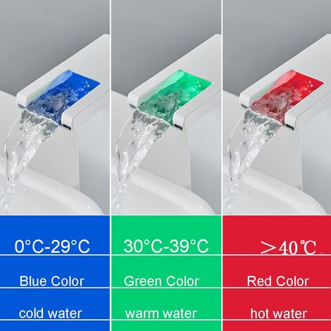 Waschbeckenarmatur, LED-Wasserfall-Waschtischarmatur, Einhebel-Waschtischarmatur, RGB-Farbwechsel durch Wasserdurchfluss, weiß