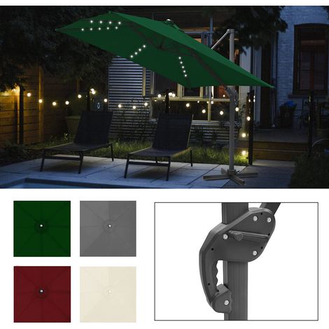 Wolketon 300x300CM Paraguas inclinable, plegable de jardín al aire libre paraguas, 360 ° de rotación de la base transversal de protección UV, LED, Verde