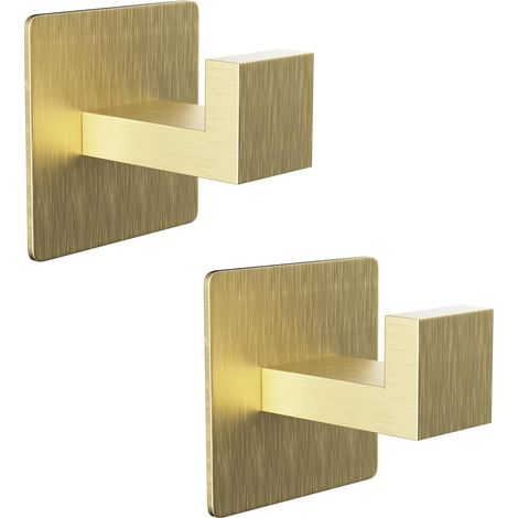 2 Pièces Carré Crochet Adhésif Mural Acier Inoxydable SUS 304 Accroche Torchon Tableau Sans Percer Patère Autocollant Pour Cuisine Serviettes Porte Salle de Bain, Doré (1/5)