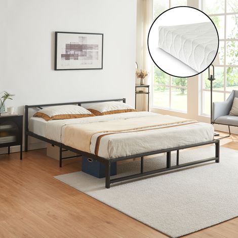 Cama Doble de metal Meran con Colchón de Espuma fría - 180 x 200 cm Somier Acero Negro [en.casa] (1/5)
