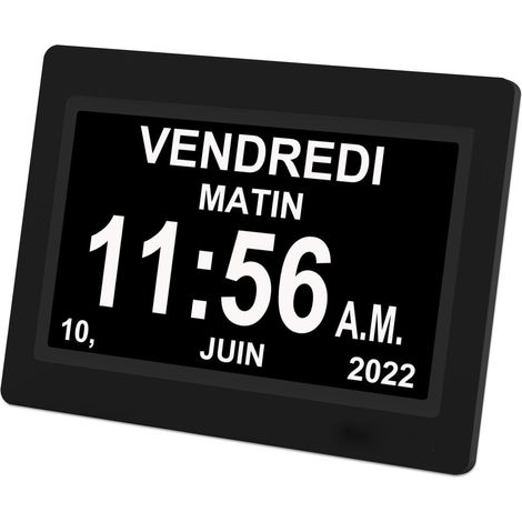 ULISEM 7 Pouces Horloge numérique Horloge de Jour Grand écran réveil Horloge Murale horloge Alzheimer pour parents, rappel de médicaments pour grands-parents et enfants (Noir) (1/4)