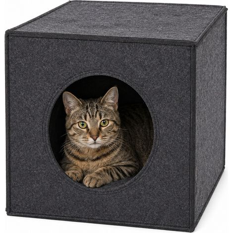 lionto Katzenhöhle, Regaleinsatz & Katzenbett in einem, aus robustem Filz mit weichem Kissen, 33x37x33 cm, dunkelgrau (1/5)