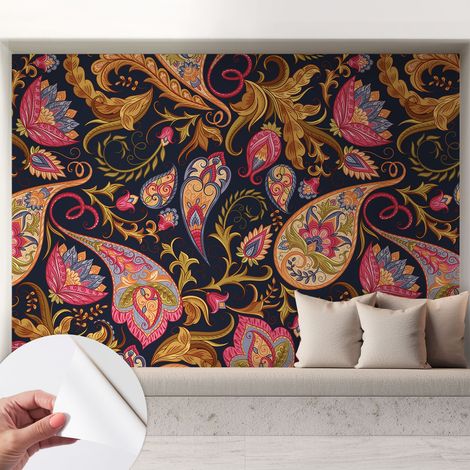 Papier peint adhésif autocollant pour salon chambre à coucher peint imprimé pour mur Paisley coloré 208x146 cm (1/5)