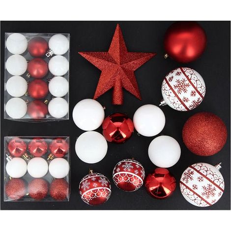 Kit Boules de Noël & Cimier ROUGE / BLANC - set 34 pcs - Flocon - SILUMEN (1/3)