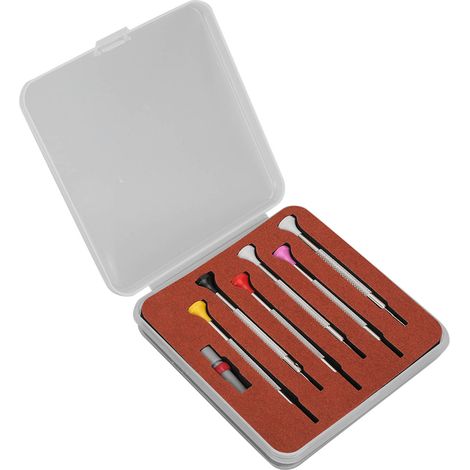 Jeu de 6 tournevis cruciformes à fente pour la réparation de montres, en acier rapide, avec poignée antidérapante, largement utilisés par les bijoutiers. (1/5)