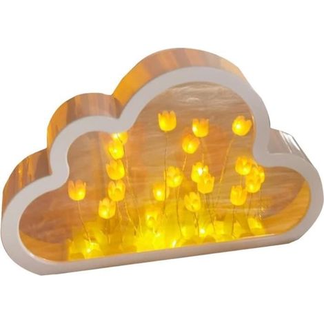 Lampe de bureau - Niceram - Veilleuse Tulipe avec miroir - Jaune - Plastique - Pile (1/4)