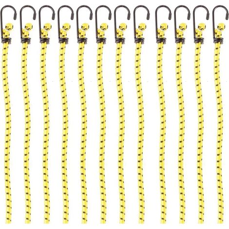12 Pieces Hook Tensioners, Elastic Rope with Hook for Tarpaulins, Car Roof Racks and Bikes (Yellow) MUMU