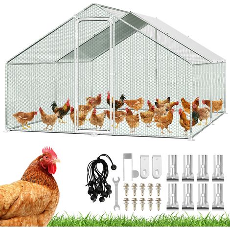 Jiubiaz Poulailler 3×4×2 m – Enclos pour petits animaux, volière extérieure, cage à poules en acier galvanisé avec porte (1/5)