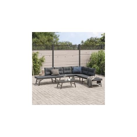 Ensemble de bancs de jardin avec coussins 5 pcs noir (1/5)