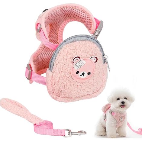 Harnais Chiot, Harnais Chien, Harnais Chat réglable Harnais Animal avec Petit Sac à Dos, Harnais Chat Anti-échappement Laisse de Promenade adapté Teddy Bichon Sortie extérieure Taille S (1/5)