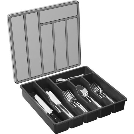 Organisateur de couverts avec couvercle, plateau à ustensiles couvert pour tiroir et plan de travail de cuisine, organisateur d'ustensiles pour tiroirs de cuisine, plateau à ustensiles de cuisine exte (1/5)