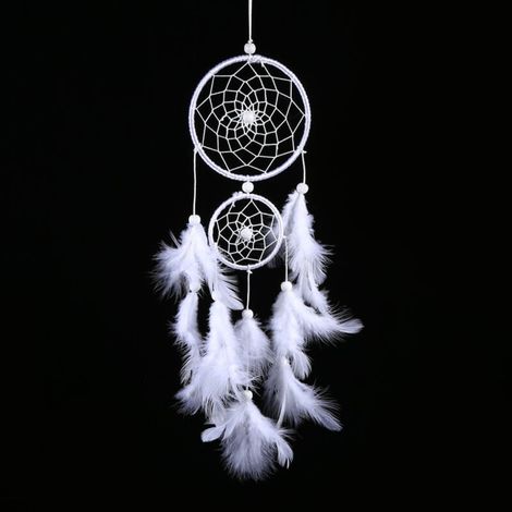 Attrape-rêves Blanc, Attrape-rêves en Plumes Blanches Style Indien Perles en Bois carillons éoliens Pendentif Maison Mur fenêtre Suspendue Décor (1/4)