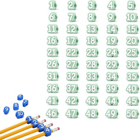 Lot de 30/50 décorations de crayons numérotées de 1 à 50, étiquettes réutilisables, organiseur de suivi de salle de classe, accessoire pour enseignants, fournitures scolaires, vert : nombre : 1 à 50 (1/5)
