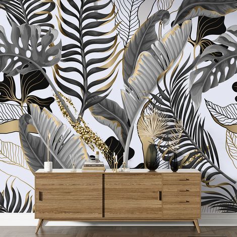 Papier peint panoramique - Feuilles tropicales - 130 cm x 130 cm (1/4)