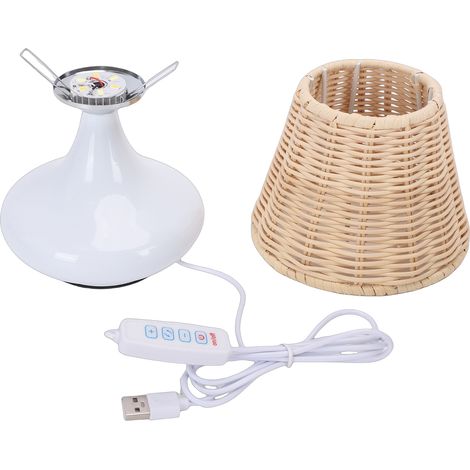 Lampe de Table de Chevet en Rotin Style Vintage Bambusoideae Extrémité Tissée pour Chambre Salon Blanc
