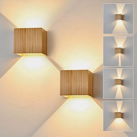 Applique Murale LED Intérieur 6W Bois, Éclairage Mural Applique LED Blanc Chaud 3000K, Lampe Murale Vintage Up Down Luminaire Rétro pour Escalier Entrée Terrasse Dangle Salon (1/5)