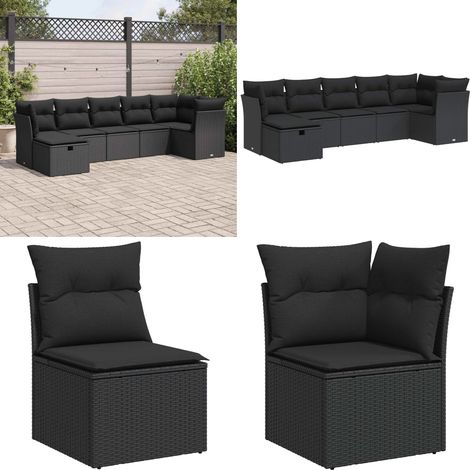 Set de sofás de jardín 7 pzas con cojines ratán sintético negro - Cojines de jardín - Muebles de exterior