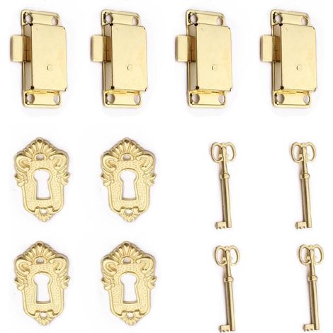 Lot de 4 serrures vintage pour tiroir, serrure de porte d'armoire antique, en alliage de zinc antique, convient pour boîtes aux lettres, armoires (1/5)