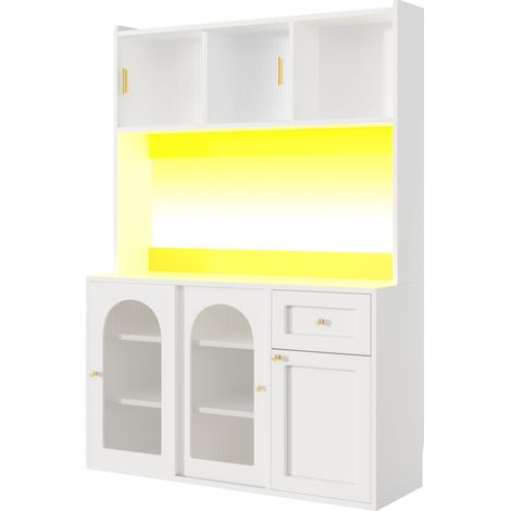 Buffet de cuisine avec LED, armoires en MDF et PB, 120x35x167 cm, blanc (1/5)