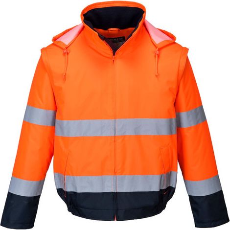 Chaqueta 2 en 1 de alta visibilidad capucha y mangas desmontables Contrast Essential Lite PORTWEST C464 XL Naranja flúor / Azul marino