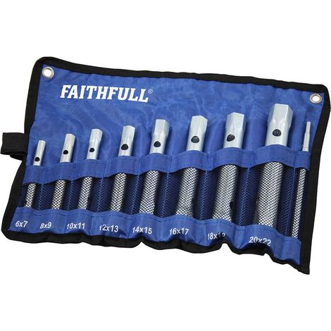 Coffret de clés polygonales doubles 8 pièces, 16 tailles (6 à 22 mm) avec barre de serrage et trousse de rangement pour mécaniciens, plombiers et réparateurs automobiles (1/5)