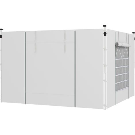 Panneaux latéraux de pavillon, lot de 2, parois latérales avec fenêtre et porte pour tente de réception 3x3/3x6 m, Oxford, blanc, sur place (1/5)