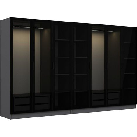 Armario Grande Prunettos, Ropero Dormitorio Percheros, 14 Estantes, 7 Puertas, 315x210h cm Negro Antracita